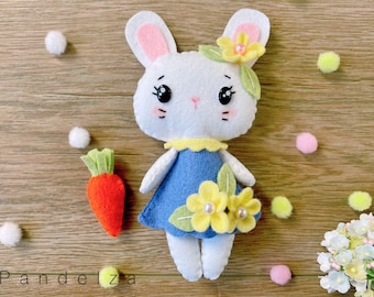 Cute Easter bunny doll PDF pattern. Woodland animals felt sewing tutorial  with easy instruction . DIY rabbit dolls/ Great DIY gift.