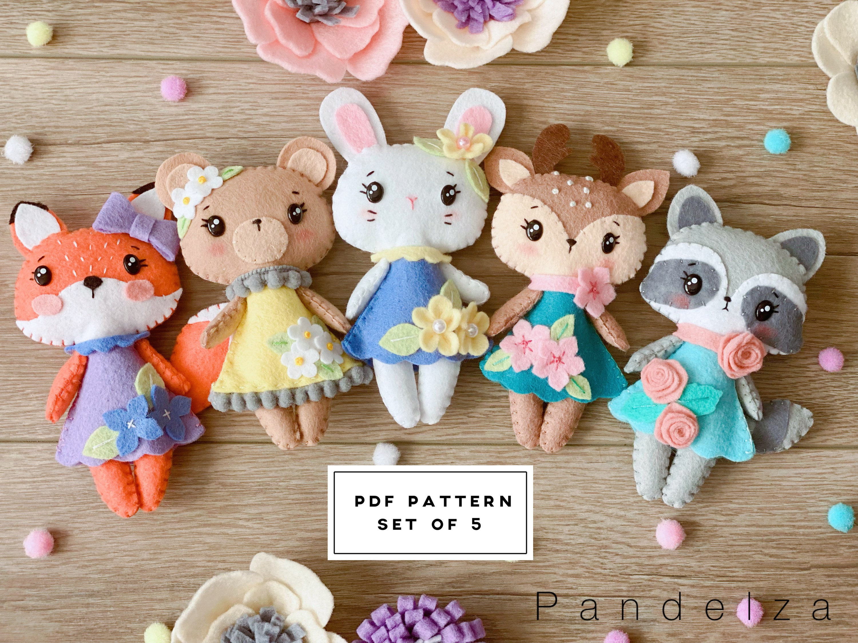 stuffed animals sewing patterns pdf Bear, Bunny, Deer - DailyDoll Shop