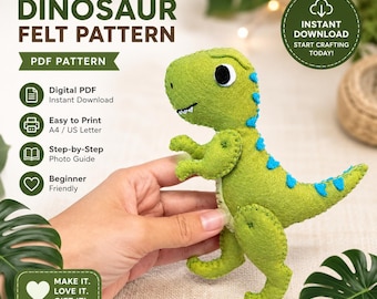 Dinosaur T-Rex Felt Pattern (PDF). Hand Sewing Pattern. Stuffed Plush. Dinosaur Pattern. Felt Animal Plushie. DIY Felt Toys. Great DIY Gift.