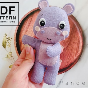 Hippopotamus felt sewing Pattern. Jungle animal/ safari animal pdf pattern. DIY toy/ baby mobile/ ornament/ decoration softy felt.