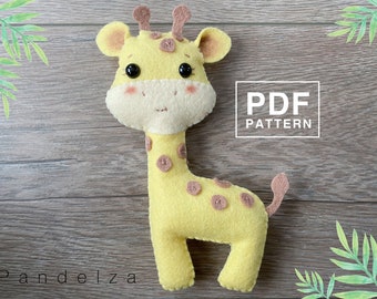 DIY Giraffe felt PDF Pattern. Easy pattern hand sewing with tutorial. Jungle animal softy stuffed toy for room decoration/nursery.