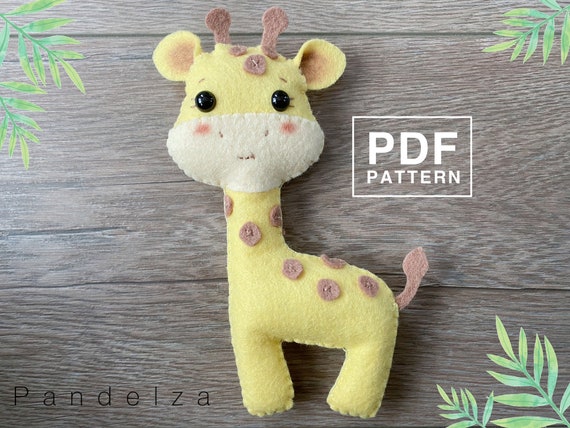 DIY Giraffe felt PDF Pattern. Easy pattern hand sewing with tutorial. Jungle animal softy stuffed toy for room decoration/nursery.