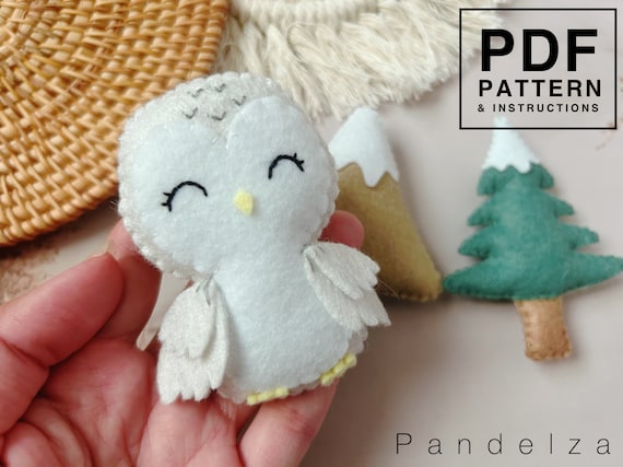 Snow Owl, Tree, Mountain Felt PDF Pattern. Sewing Pattern. Animal Templates. Plushie Pattern. Stuffed animal. DIY Felt Toys. Great DIY Gift.