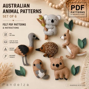 Australische Tiere – Nähset (6 PDF-Schnittmuster). Filzmuster. Filz-Kuscheltier. Kuscheltiere. DIY-Filzspielzeug/Mobile/Girlande/Kinderzimmerdeko