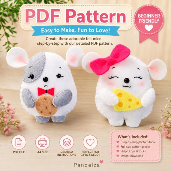 Felt Mouse & Guinea Pig Doll Pattern (PDF). Hand Sewing Patterns. Stuffed animal Patterns. Felt Animal. DIY Felt Toys Plush. Easy Patterns.