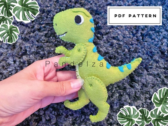 T-Rex felt PDF Pattern. DIY dinosaur T-Rex softy plushie toy. Easy pattern with instruction step by step. Great DIY gift for kid.