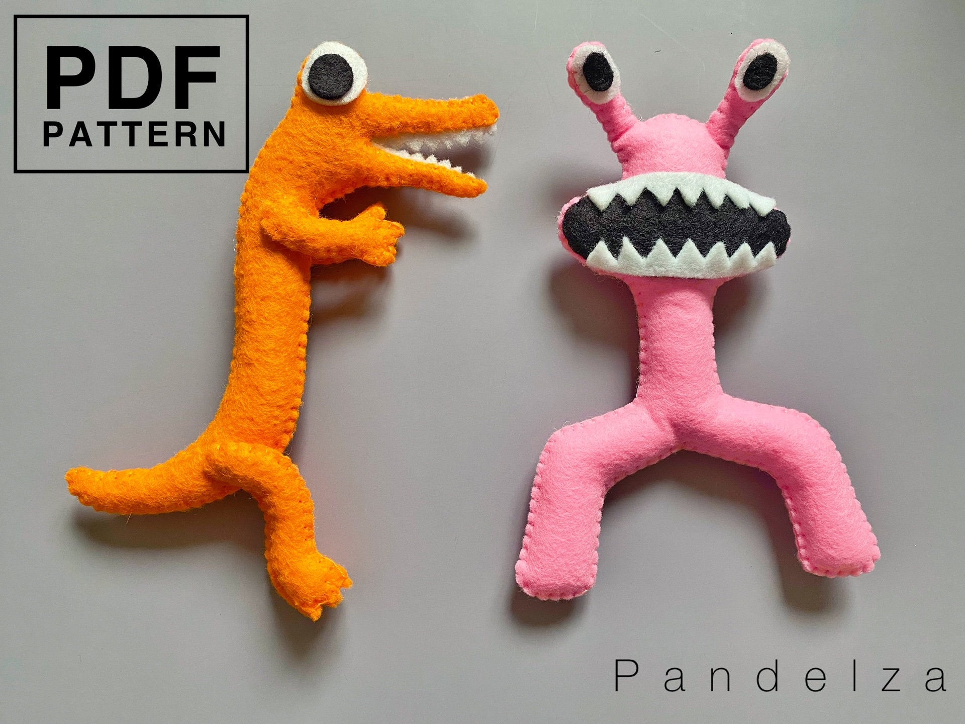 PDF Pattern Rainbow Friends Orange and Pink Felt Sewing 