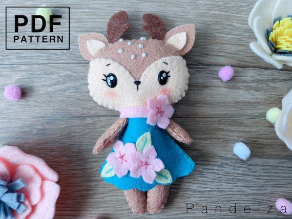 Cute Deer doll PDF pattern. DIY Woodland animal gift softy felt doll. Easy doll pattern. Cute decor/ mobile toy/ nursery