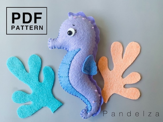 Seahorse PDF Pattern. DIY sea animal seahorse softy toy. Easy pattern with tutorial Hand sewing toy/ ornament/ baby mobile toy.