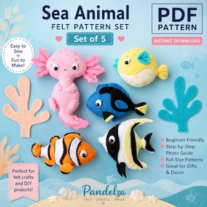 Sea Animals PDF Patterns Set of 6. Stuffed Animal Patterns. Ocean Animal Patterns. Cute Fish Felt Plush. DIY Felt Toys/ Mobile Nursery...