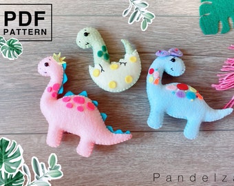 Dinosaurs set of 3 PDF pattern. Dinosaur, rainbow dinosaur, and baby dinosaur toy pattern. DIY baby mobile pattern/ nursery.