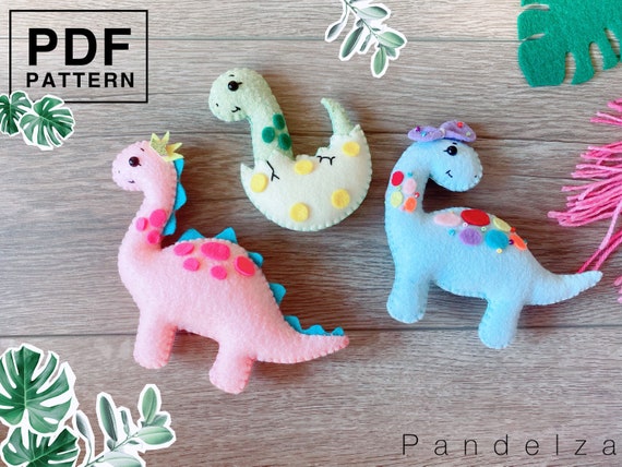 Dinosaurs set of 3 PDF pattern. Dinosaur, rainbow dinosaur, and baby dinosaur toy pattern. DIY baby mobile pattern/ nursery.