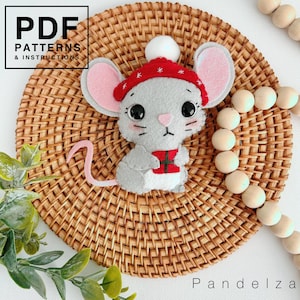 Christmas mouse PDF Pattern with instructions. DIY felt toys ornaments/ decoration/ garland for Christmas. Great DIY gift