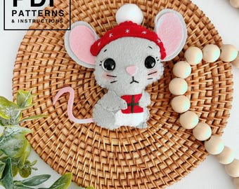 Christmas Mouse Felt Pattern (PDF Download). Hand Sewing Pattern. Cute Plush. Stuffed Animal Patterns. DIY felt Toys/ Ornaments/ Decoration.