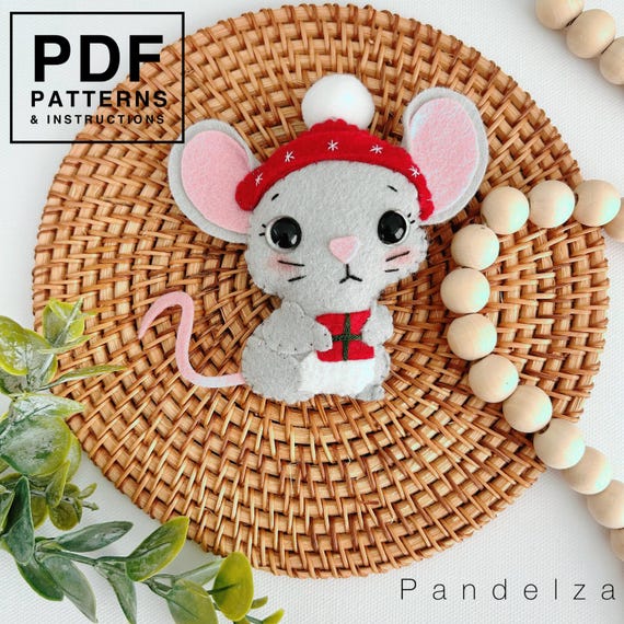 Christmas mouse PDF Pattern with instructions. DIY felt toys ornaments/ decoration/ garland for Christmas. Great DIY gift