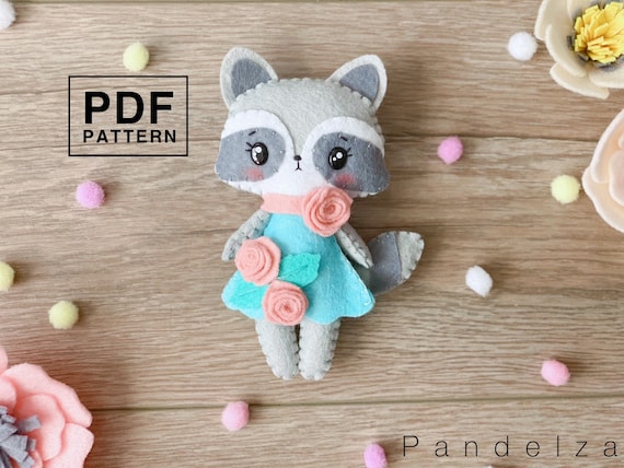 Cute raccoon doll PDF Pattern. DIY felt woodland doll. Great gift. Easy pattern with sewing instruction