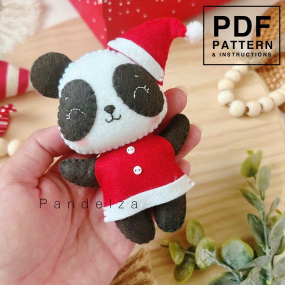 Christmas Panda Felt Sewing PDF Pattern. Plush Pattern. Stuffed Animal. DIY Felt Toys/ Ornaments/ Garland. Doll Pattern. Great DIY Gifts.