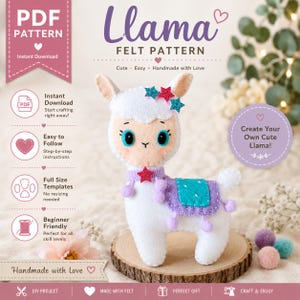 Felt Llama Felt Sewing Pattern and instructions. DIY felt Toys. Felt pattern. Animal pattern. Plush pattern. Llama pattern (PDF Pattern).