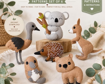 Australia Animals Sewing PDF Pattern set of 6. Felt Patterns. Felt stuffed toy. Stuffed Animals. DIY felt toys/Mobile/Garland/ Nursery Decor
