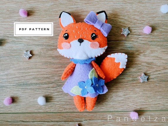 Cute fox doll PDF pattern. Woodland animal felt sewing tutorial. DIY dolls. Great gift. Easy instruction.