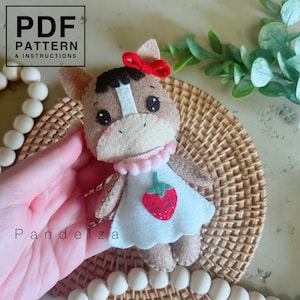 Horse felt doll PDF Pattern. DIY felt toys doll plushie/ baby mobile/ nursery/ ornament. Sewing Pattern. Farm animal.