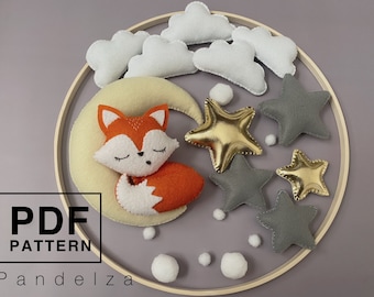 Fox on the Moon PDF Pattern. Hand Sewing Pattern. Stuffed Animal Plushie. Cute Fox Felt Animal. DIY Softy Felt Toys/ Nursery Mobile Toys.