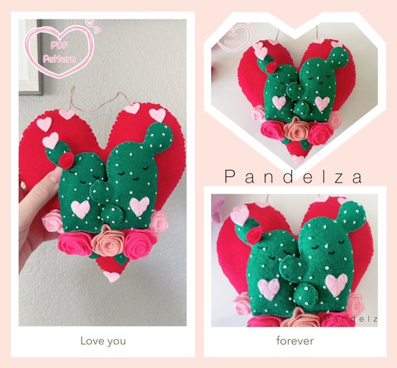 PDF Pattern: Valentine cactus hugging couple. DIY valentine cactus felt pattern. Great gift/ decoration