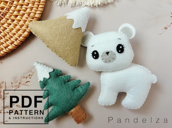 Felt Polar Bear Sewing Pattern, Christmas Tree, Mountain. Animal Patterns. Plush Animal Template. Stuffed animal. DIY Felt Toys. (PDF)