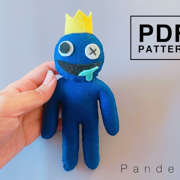 Rainbow Friends Blue PDF Pattern. DIY Roblox monster felt pattern. Easy hand sewing pattern with tutorial. Great DIY gift for kids.