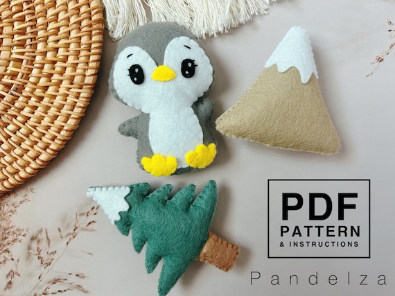 Felt Penguin, Tree, Mountain PDF Pattern. Felt Animal Pattern. Stuffed Animal Plush. Cute Penguin. Plush Ornament Patterns. DIY Felt Toys.