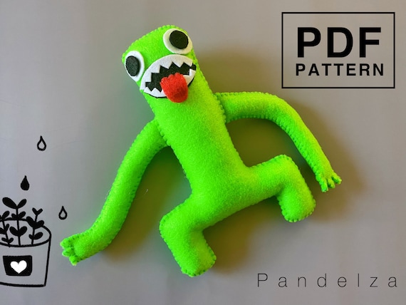 Rainbow friends Green felt PDF Pattern. DIY roblox softy toy. Easy hand  sewing pattern with tutorial step by step. Great DIY gift for kids.