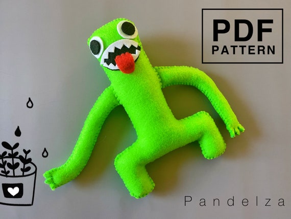 Rainbow friends Green felt PDF Pattern. DIY roblox softy toy. Easy hand  sewing pattern with tutorial step by step. Great DIY gift for kids.