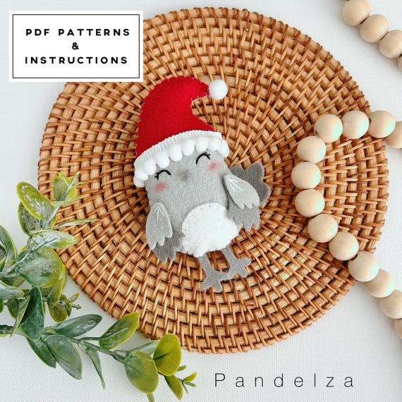 Christmas bird PDF Pattern with instructions. DIY felt toys ornaments/ decoration/ garland for Christmas. Great DIY gift