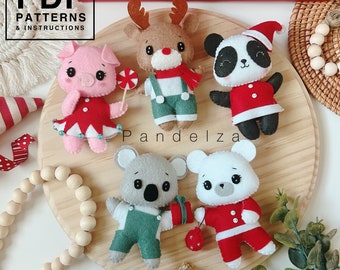 Christmas animals set PDF Pattern with step by step instructions. DIY felt toys ornaments/ decoration/ garland for Christmas. Great DIY gift