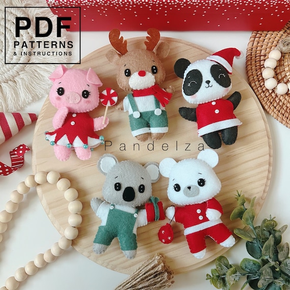 Christmas animals set PDF Pattern with step by step instructions. DIY felt toys ornaments/ decoration/ garland for Christmas. Great DIY gift