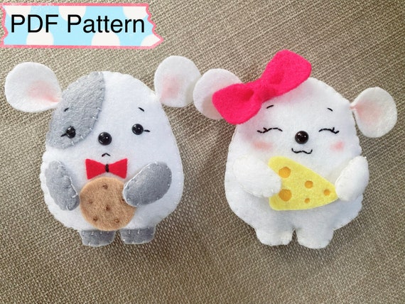 Felt doll Mouse and Guinea Pig (PDF pattern). DIY Hand sewing tutorial stuffed toys ornament and decorations. Easy sewing pattern.