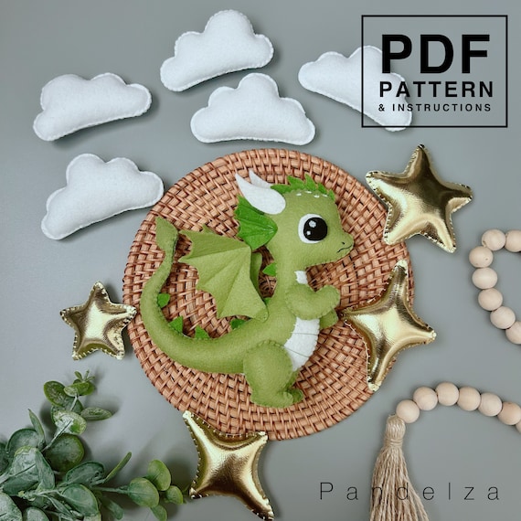 Dragon set felt PDF Pattern. Sewing Dragon animal, star, diamond, cloud. DIY felt toys, baby mobile, garland, nursery...Great DIY gift toy