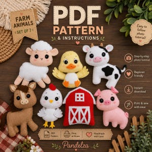 Felt Farm Animals Patterns Set of 7 (PDF). Stuffed Animal Patterns. Hand Sewing Patterns. Cute Plush Toys. DIY Felt Animals. DIY Gift. image 7