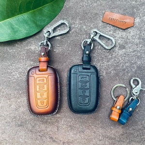 Hyundaa Leather Key fob Cover Case Fit For Sonata Tucson Elantra Genesi Equus Keychain Keyring Remote Holder Clip Clasp Equus Key Shell