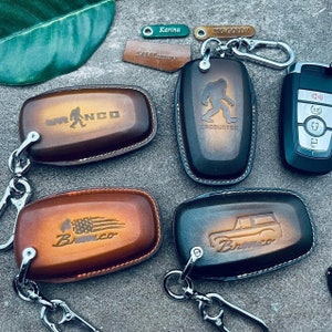 Cover For Bronco Sasquatch Sport 2024 2025 Key Fob Cover Case Leather Keyless Remote Holder Custom Keychain Keyring Pouch Shell Protective
