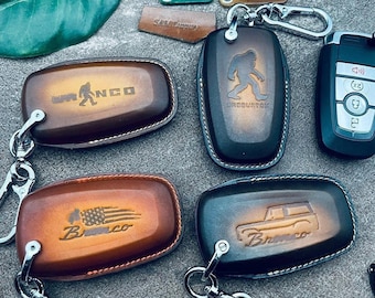 Cover For Bronco Sasquatch Sport 2024 2025 Key Fob Cover Case Leather Keyless Remote Holder Custom Keychain Keyring Pouch Shell Protective