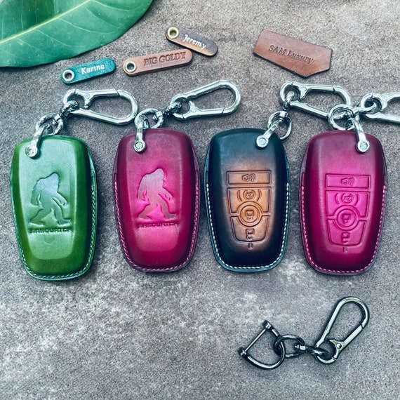 For   Bronco Sasquatch Key Fob Cover Case Leather 2022 2023   Bronco Sport Keyless Remote Holder Custom Keychain Olive Pink Unique
