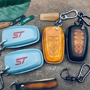 Cover For St Explorer Expedition Edge ST Red Escape Fusion Focus Everest Leather Key Fob Cover Case Keyless Smart Remote Holder Keychain