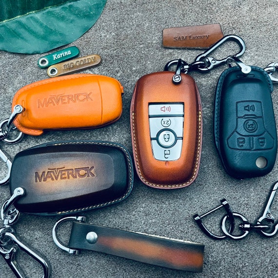 For 2023 2024 Maverick Key Fob Cover Case Leather Maverick Xl Xlt Lariat Truck Flip Out Keyless Keychain Remote Holder Key Shell Accessories