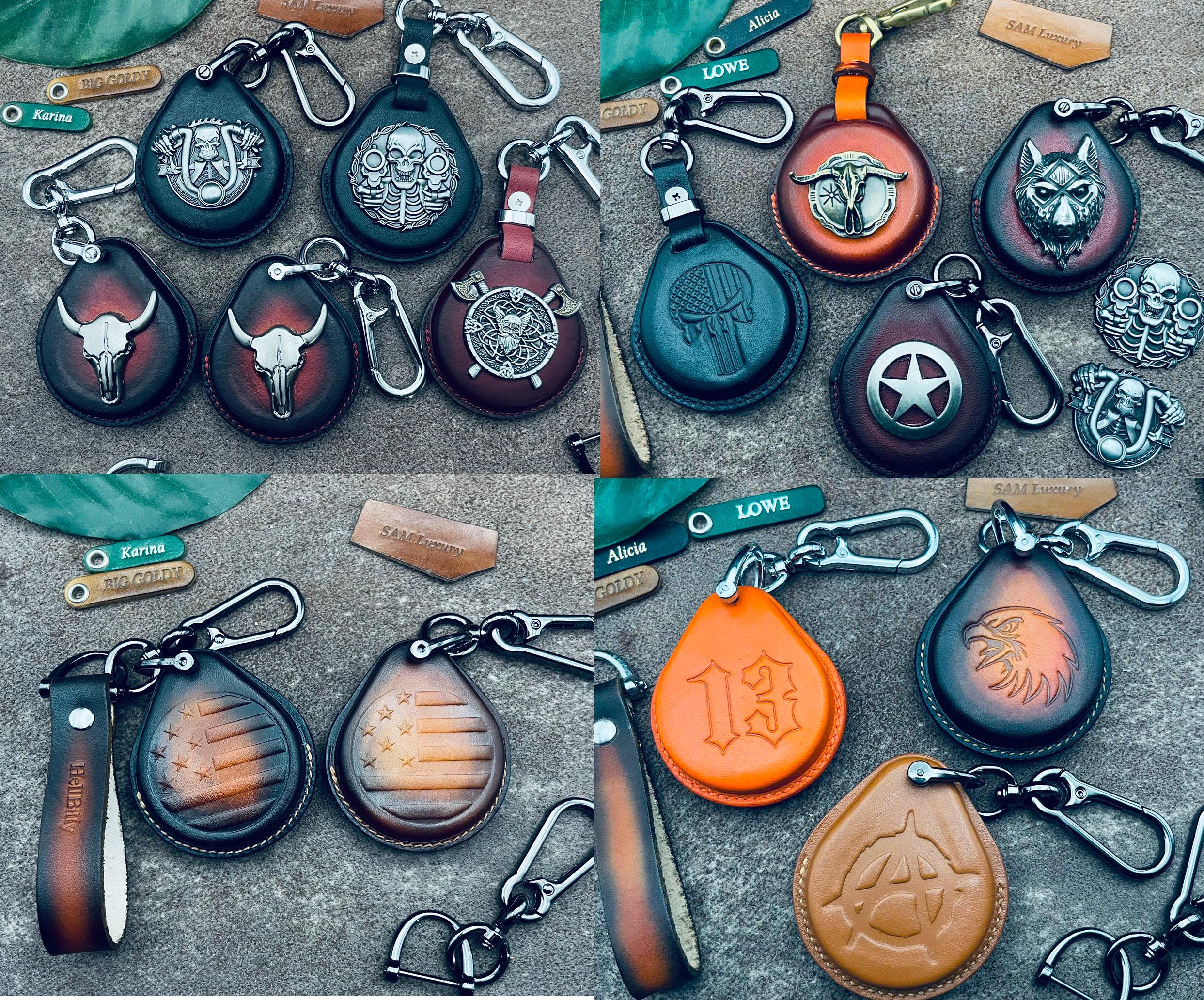【CTHY】 HIGH-END LEATHER ROOM KEYRING Maxwell Scott - Personalized Mens Luxury Leather Key Ring