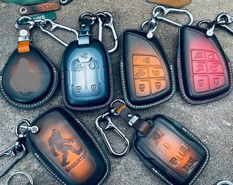 Leather Key Fob Cover Fit for Chevy Silverado Tahoe Colorado, Gmc Yukon Sierra -Denali Ultimate At4 z71 zr2 at4x Remote Holder Case Keychain