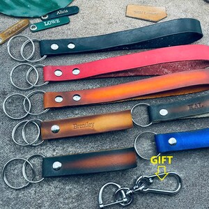 Pulseira de cordão longo com alça, pulseira, chaveiro de couro, monograma, nome, telefone, gancho para chave, organizador de limpeza, personalizado
