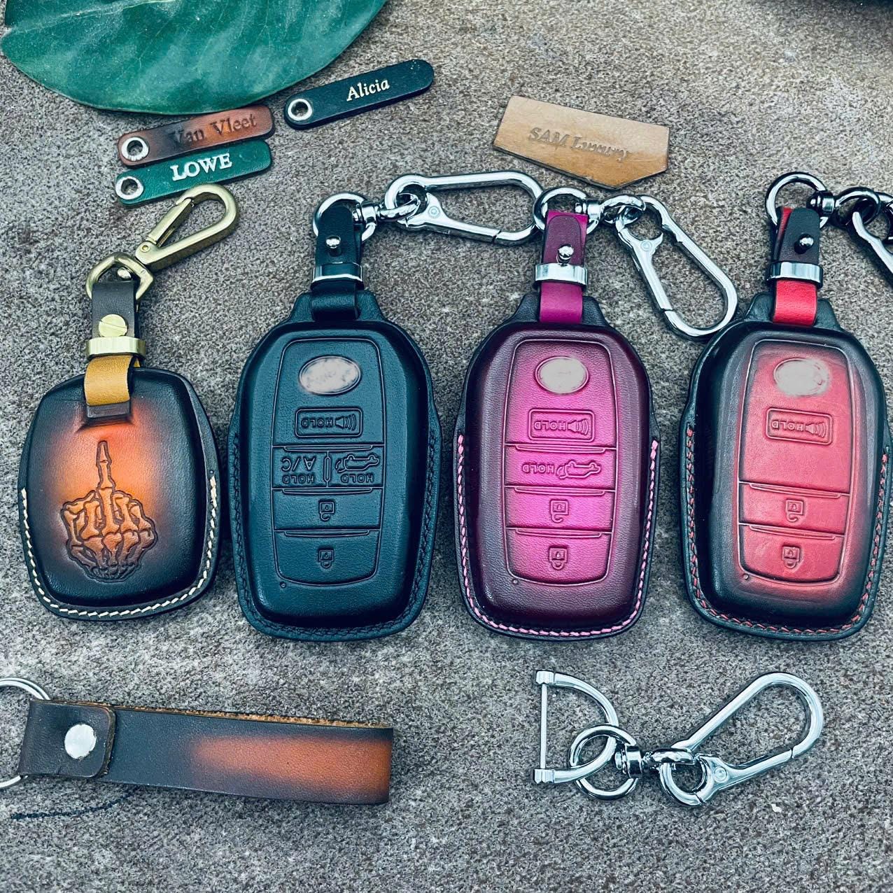 ontto Portachiavi in pelle in lega adatta per Toyota RAV4 Sequoia Highlander Avalon Corolla Camry Smart Key Shell case portachiavi portachiavi borsa portachiavi accessori, C-Rosso, 4 buttons