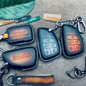 Leather Key Fob Cover Case Tahoe Silverado Suburban Equinox Acadia Yukon Sierra Denali Ultimate At4x At4 Aev Chevy 2024 Remote Holder