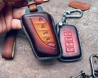 Genuine Leather Key Fob Case Cover For Lexus (RX, ES, GS, LS, NX, GX, LX, RC, LC) - 2/3/4 Button, With Keychain (Brown) - View #6